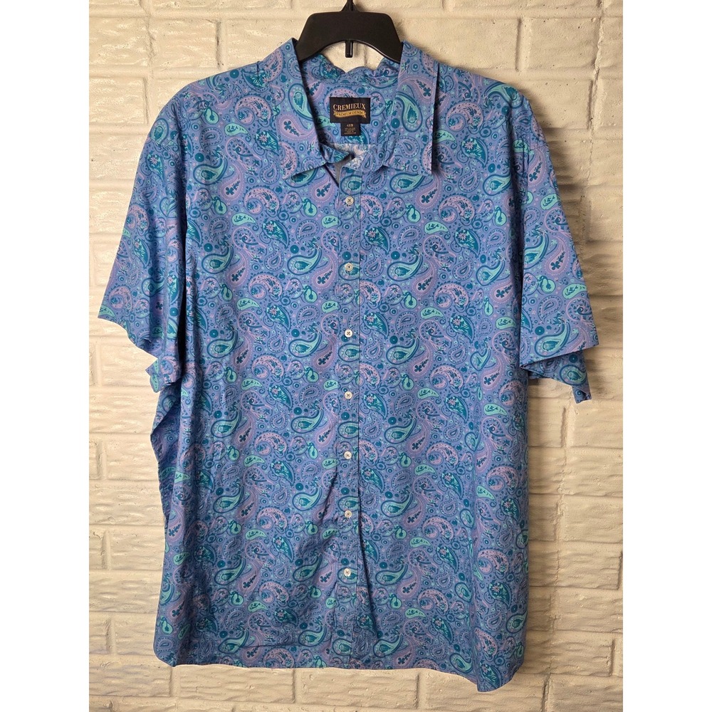 Cremieux Shirt Men 4XB Big Man Button Up Short Sleeve Stretch NWT Paisley Pastel